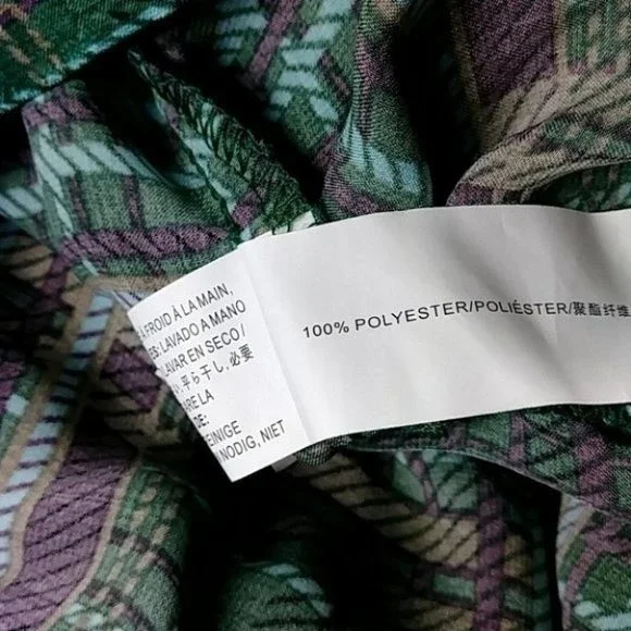 JOA Green Satin Plaid Tie Front Silky Long Sleeve Top - Picture 10 of 14